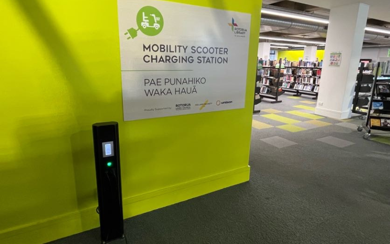 Mobility charging station on the ground floor near the men's toilets 